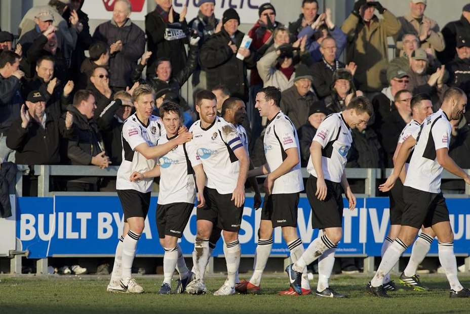Lee Noble, second left, celebrates his goal Picture: Andy Payton