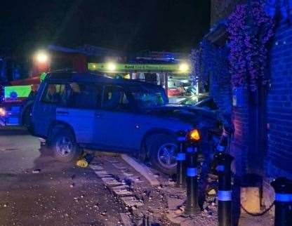 A Land Rover slammed into the side of the pub earlier this month