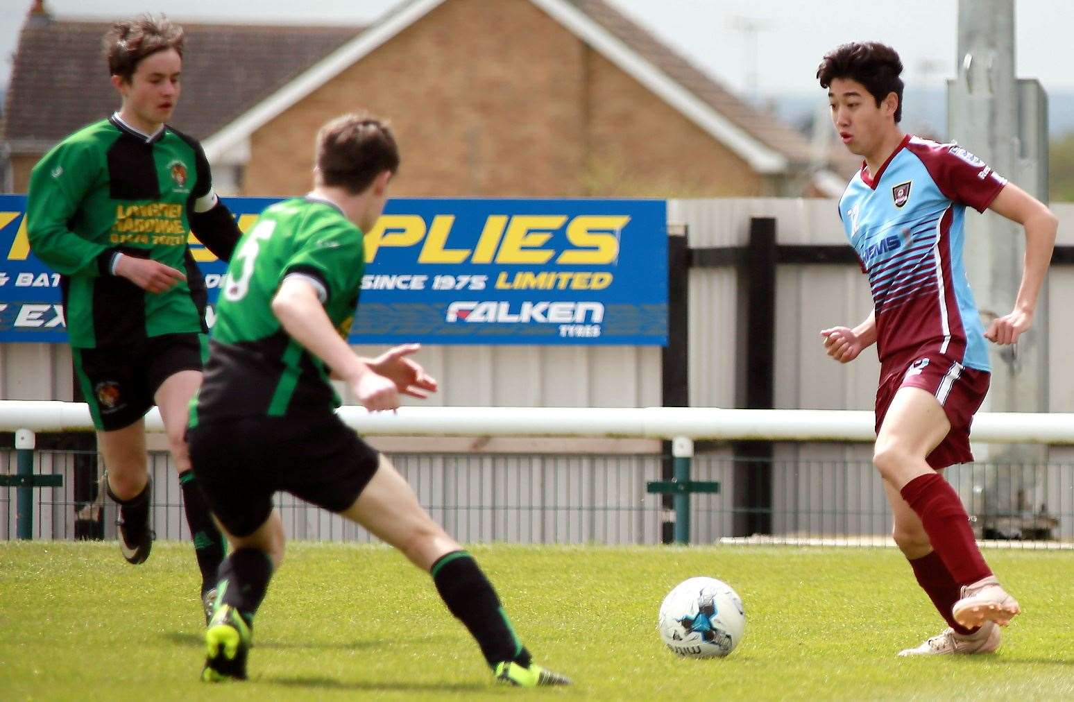Under-15 League Cup final action between Wigmore Youth (mauve/blue) and Longfield Tigers Picture: Phil Lee
