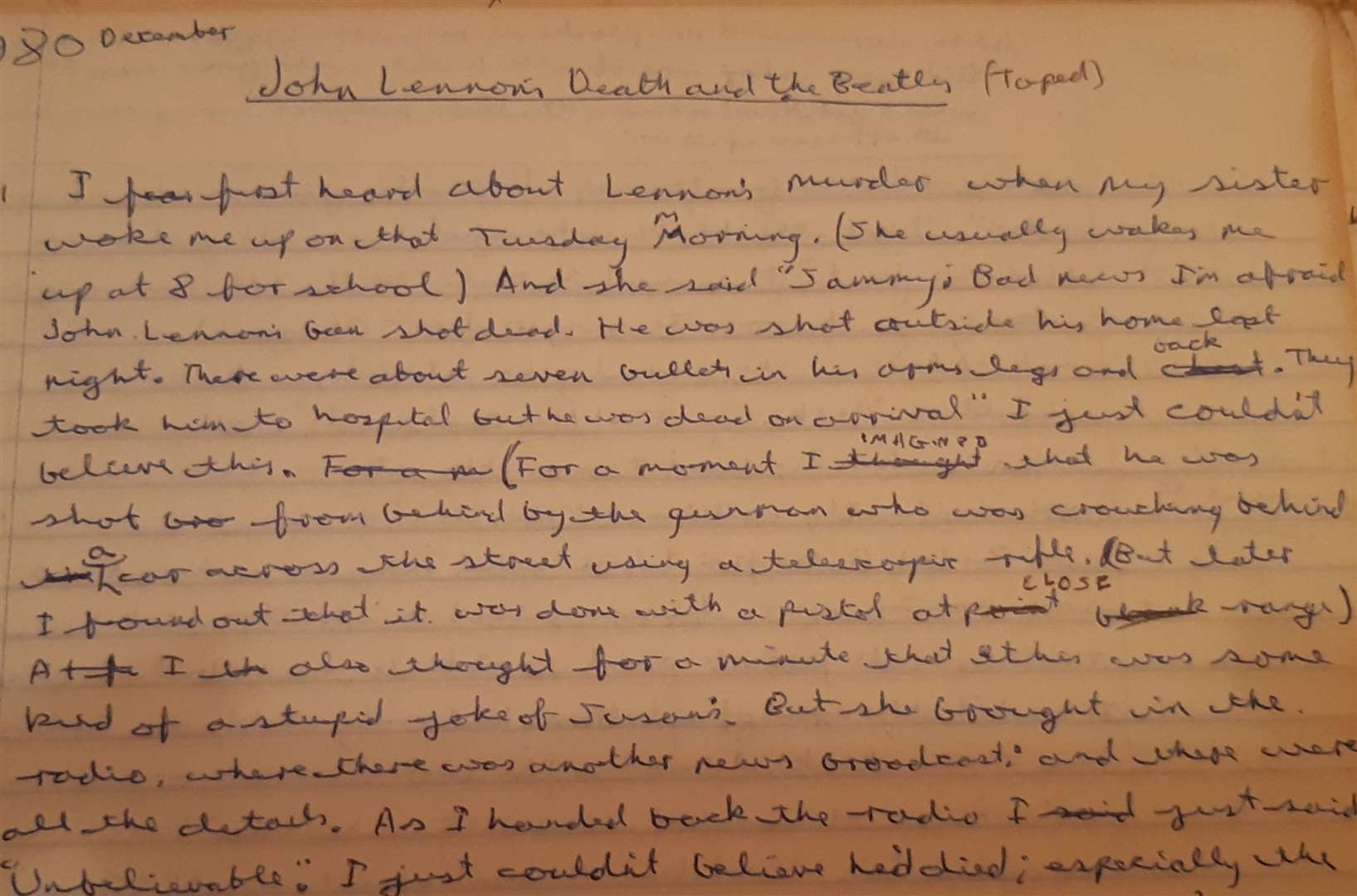 Sam Lennon's journal in the murder aftermath, January 1981