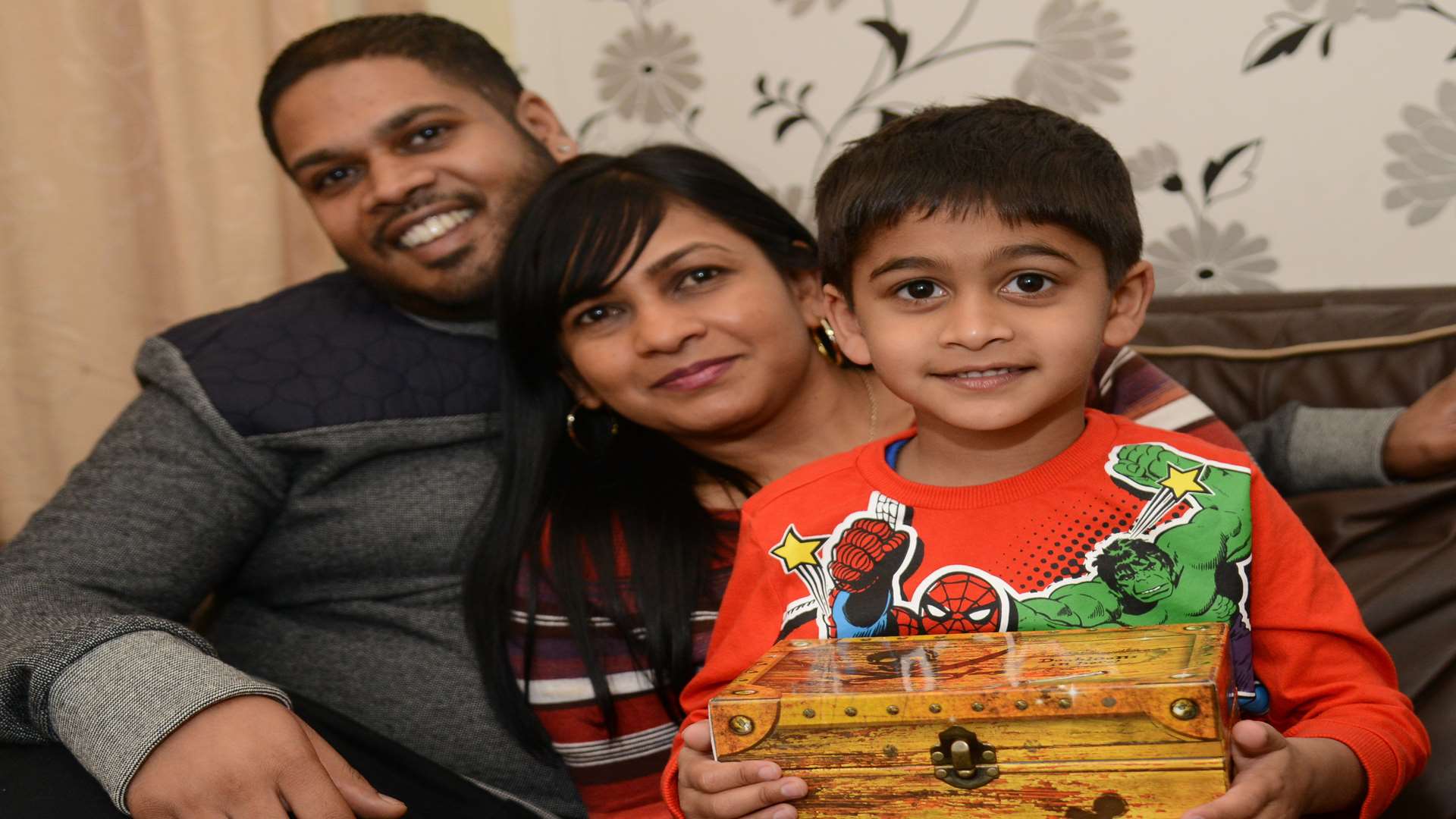Presley Babway, five, with parents Sunita and Ricky