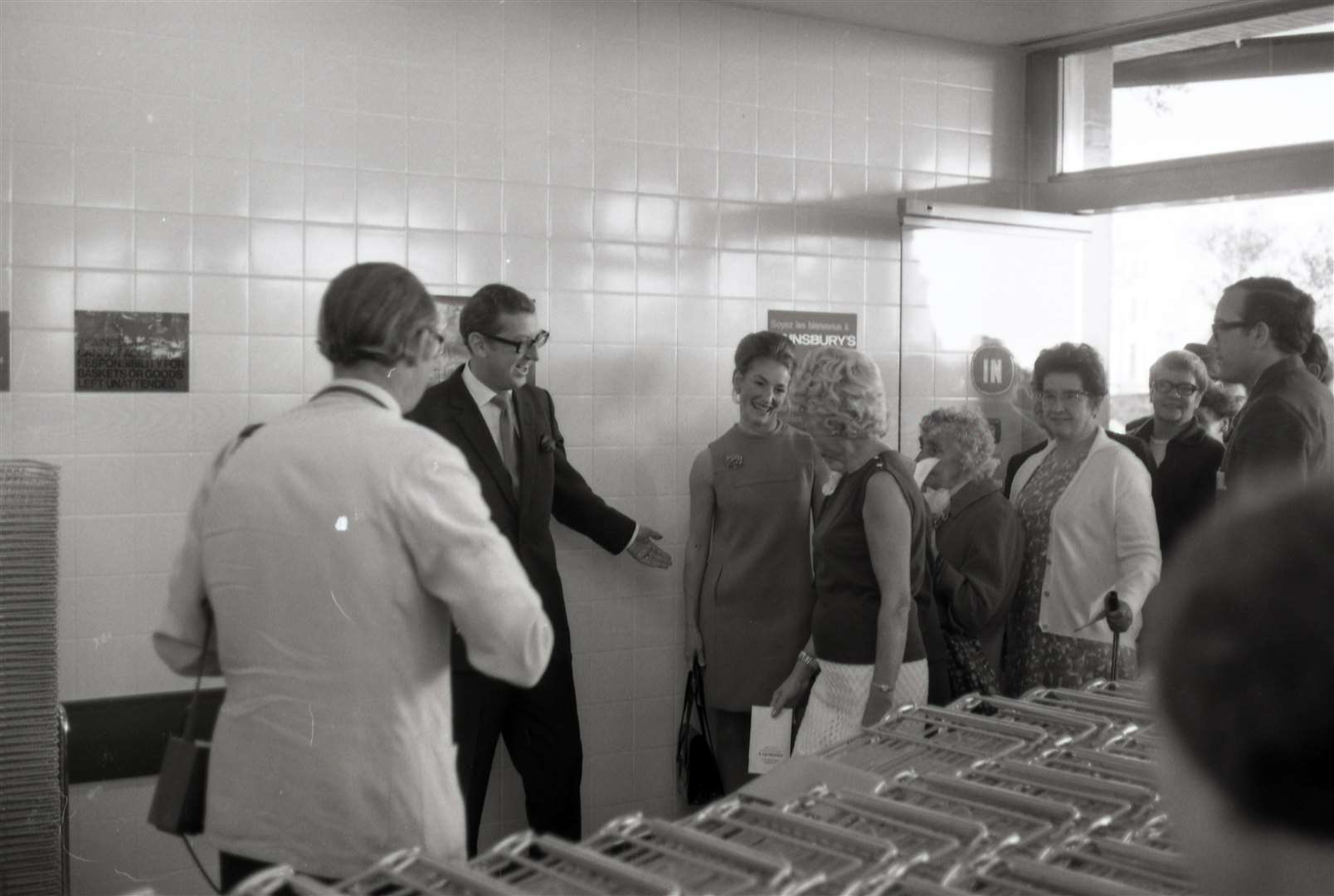 John Sainsbury - now Lord Sainsbury - welcomes shoppers at the West Terrace store in Folkestone in 1970. Picture: The Sainsbury Archive, Museum of London Docklands