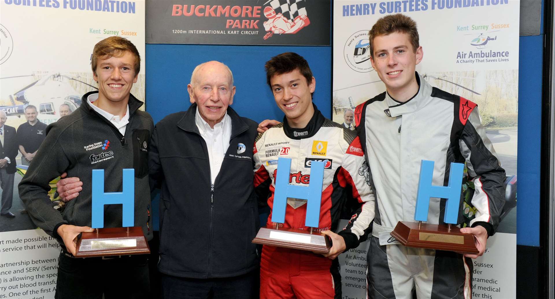 Jack Aitken, who made his F1 debut with Williams last year, won the Henry Surtees Challenge in 2014, beating Ben Barnicoat, left, and Ross Gunn. Picture: Simon Hildrew