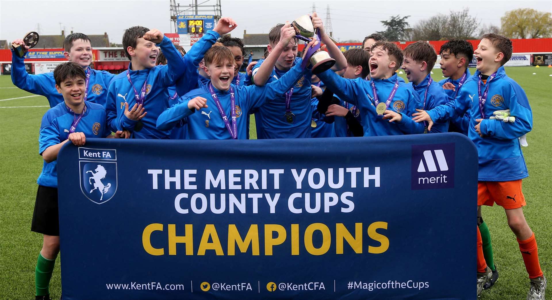 Sevenoaks Town celebrate winning the Kent Merit Under-13 Boys Cup Final. Picture: PSP Images