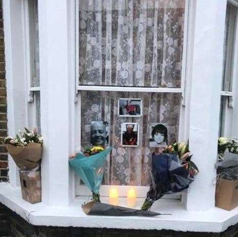 A memorial to Mr Maloney outside his mum's house in Dulwich