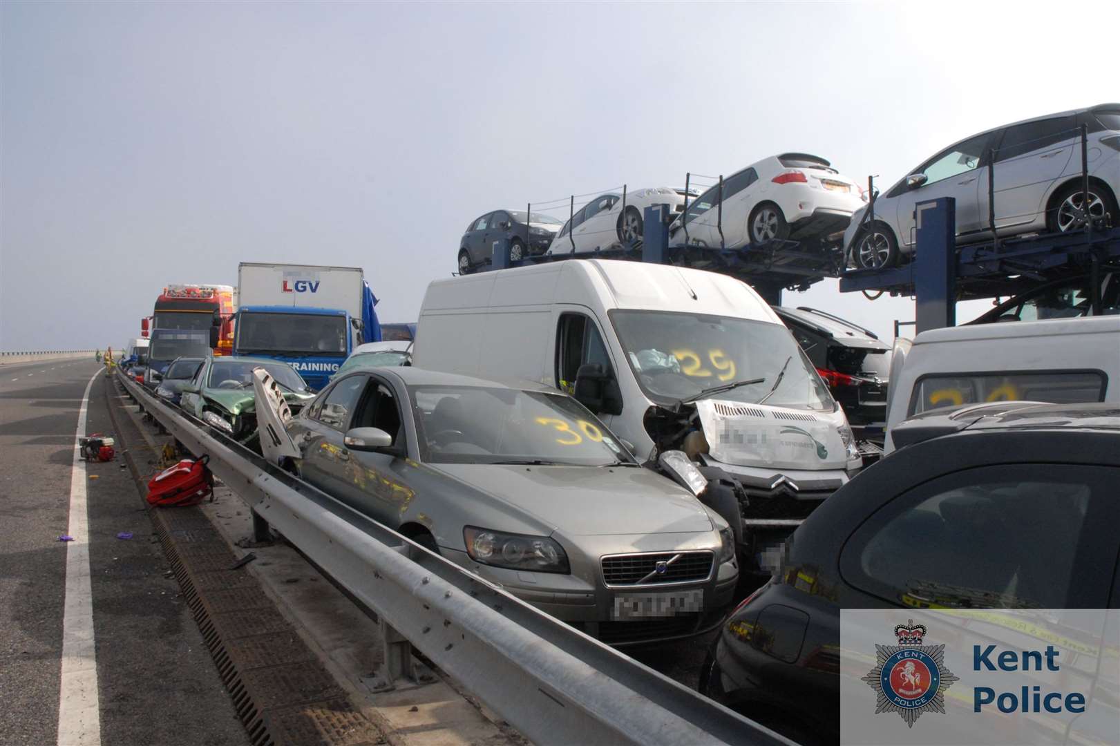 Some of the vehicles involved in the Sheppey Crossing crash. Picture: Kent Police