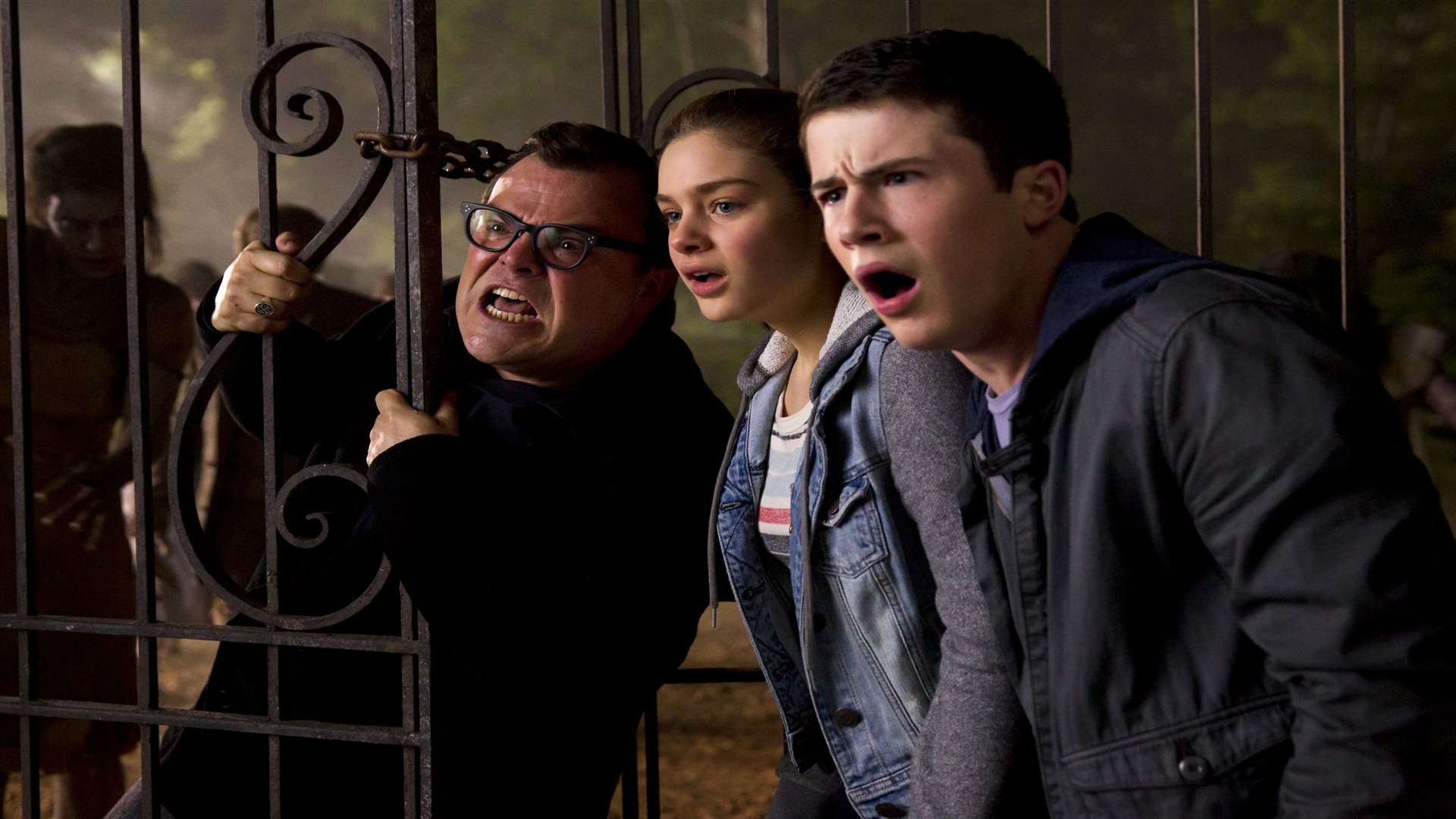Odeya Rush, Dylan Minnette and Jack Black n Goosebumps. Picture: PA Photo/Hopper Stone.Columbia Pictures