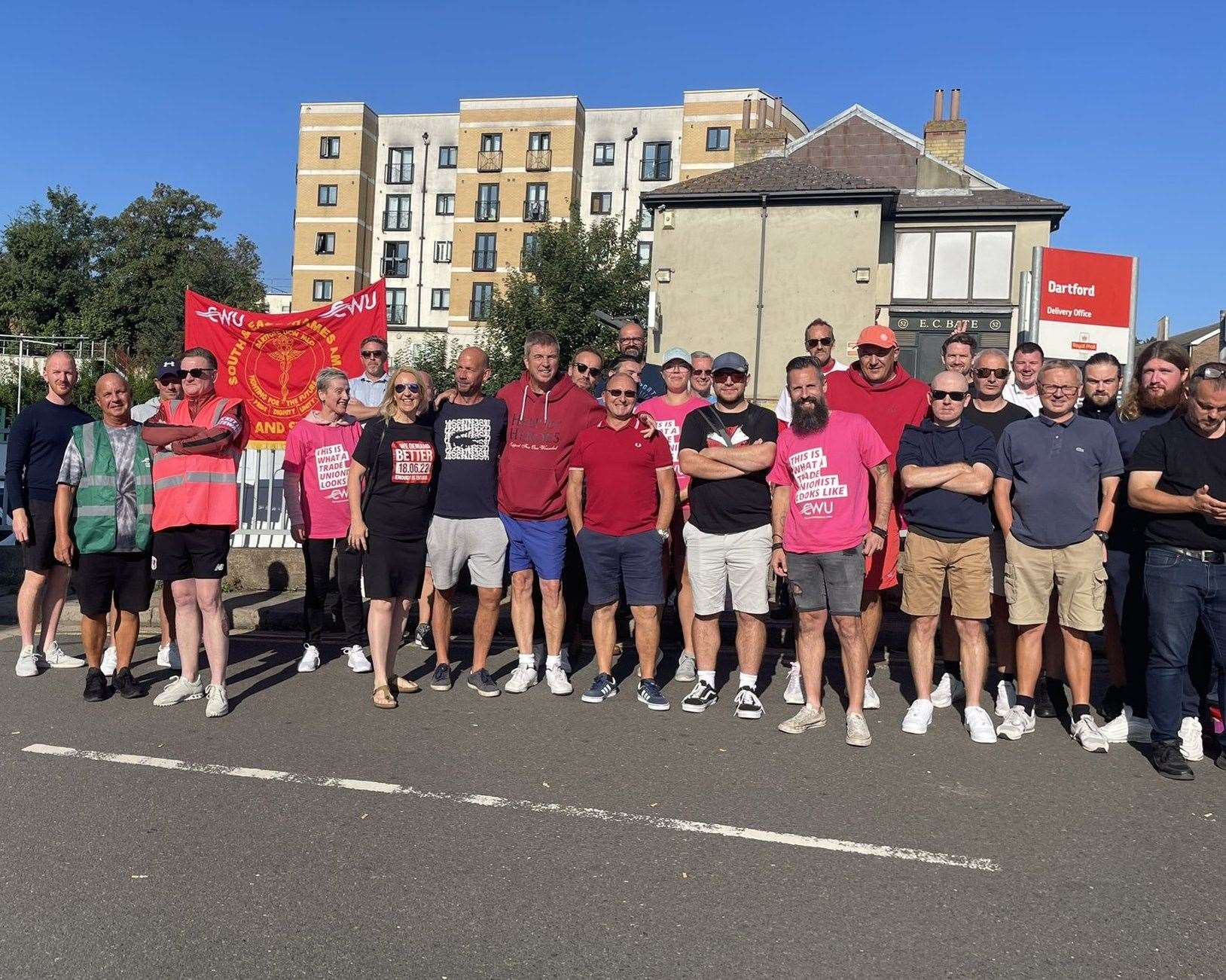 Royal Mail members on the Dartford picket outside the West Hill sorting office. Photo: Antonia Bance