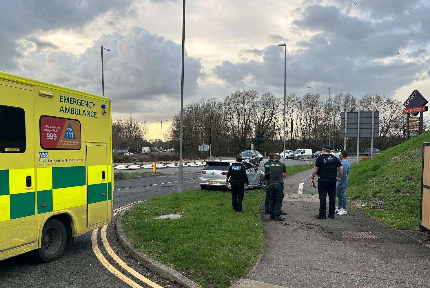 Emergency services were called to the crash in Kimberly Way, Ashford near the outlet