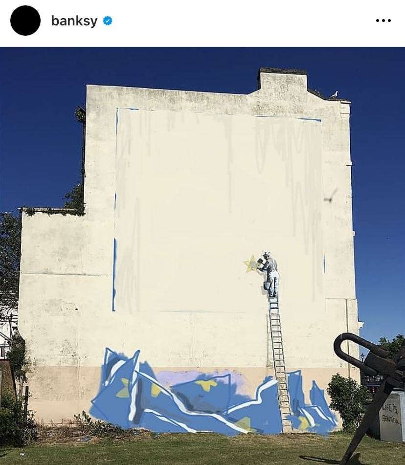Banksy revealed his vision for the site in Dover on Instagram, before it was whitewashed. Picture: Banksy