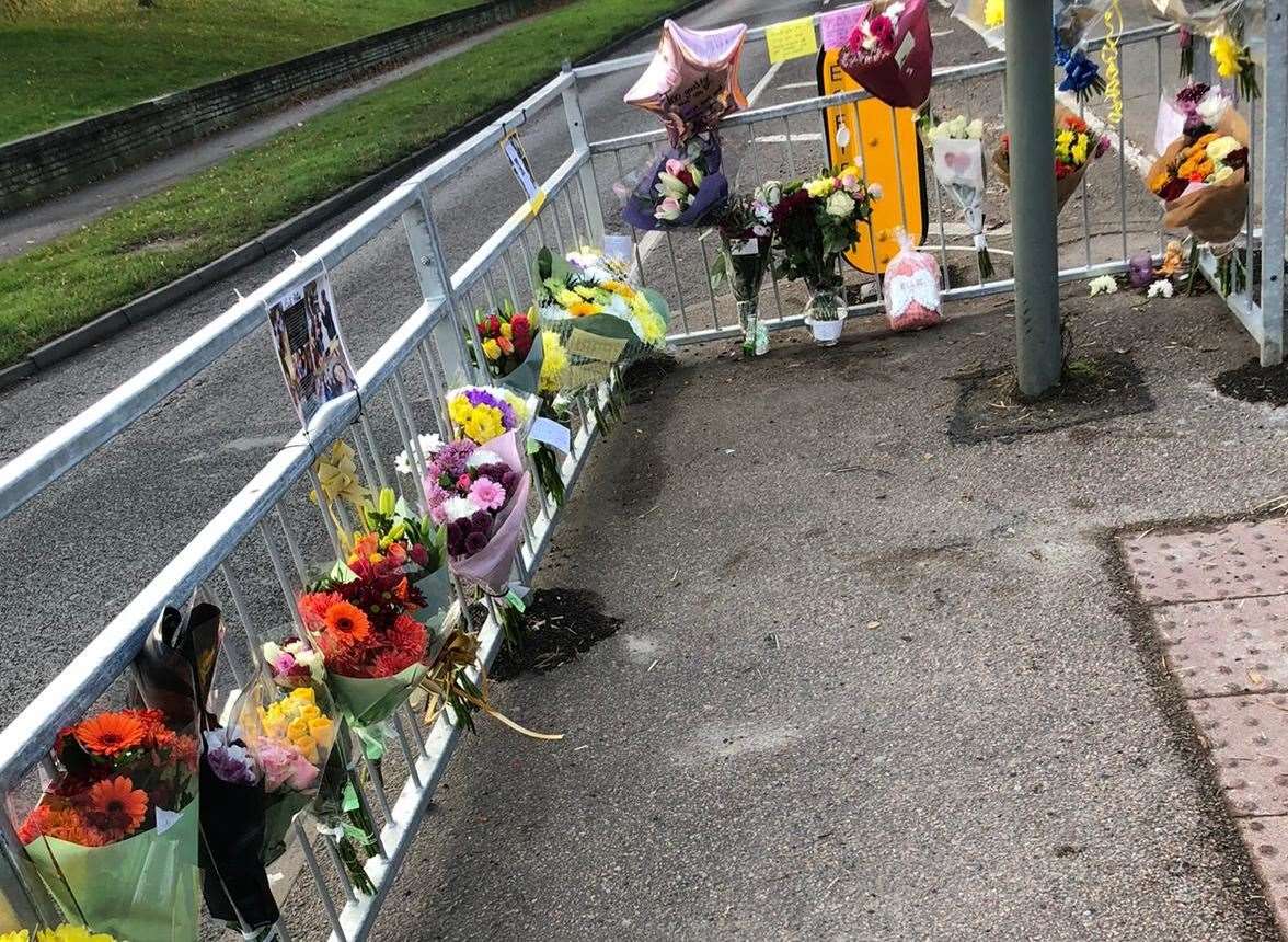 Floral tributes were left on the A2 London Road