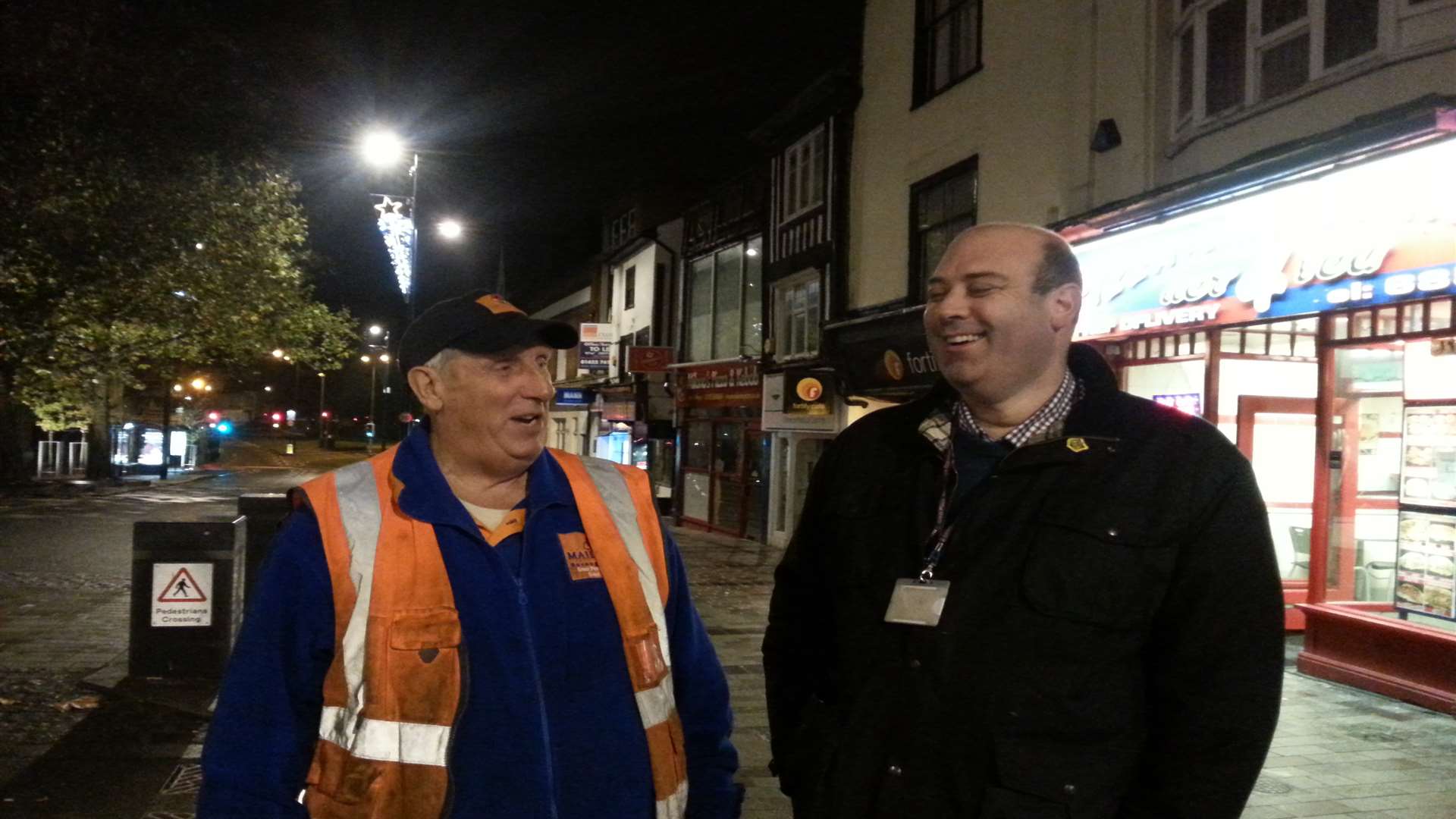 Foreman Steve Smith shares a joke with John Edwards, waste and street scene officer