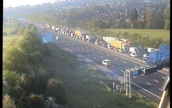Queues after the crash between J4 and J5 London bound on the M20. Picture: Highways England