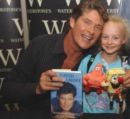 LUCKY GIRL: David Hasselhoff with eight-year-old Zoe Crush and friends. Picture: JIM RANTELL