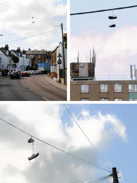 Trainers hanging from power lines in Whitstable