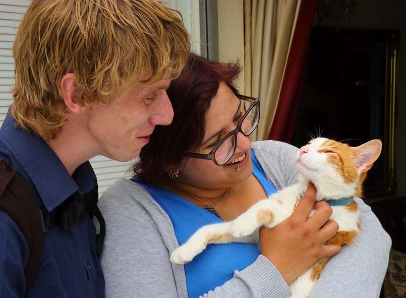 Iona and Colin Gourlay, who have now been reunited with their missing cat Murakami