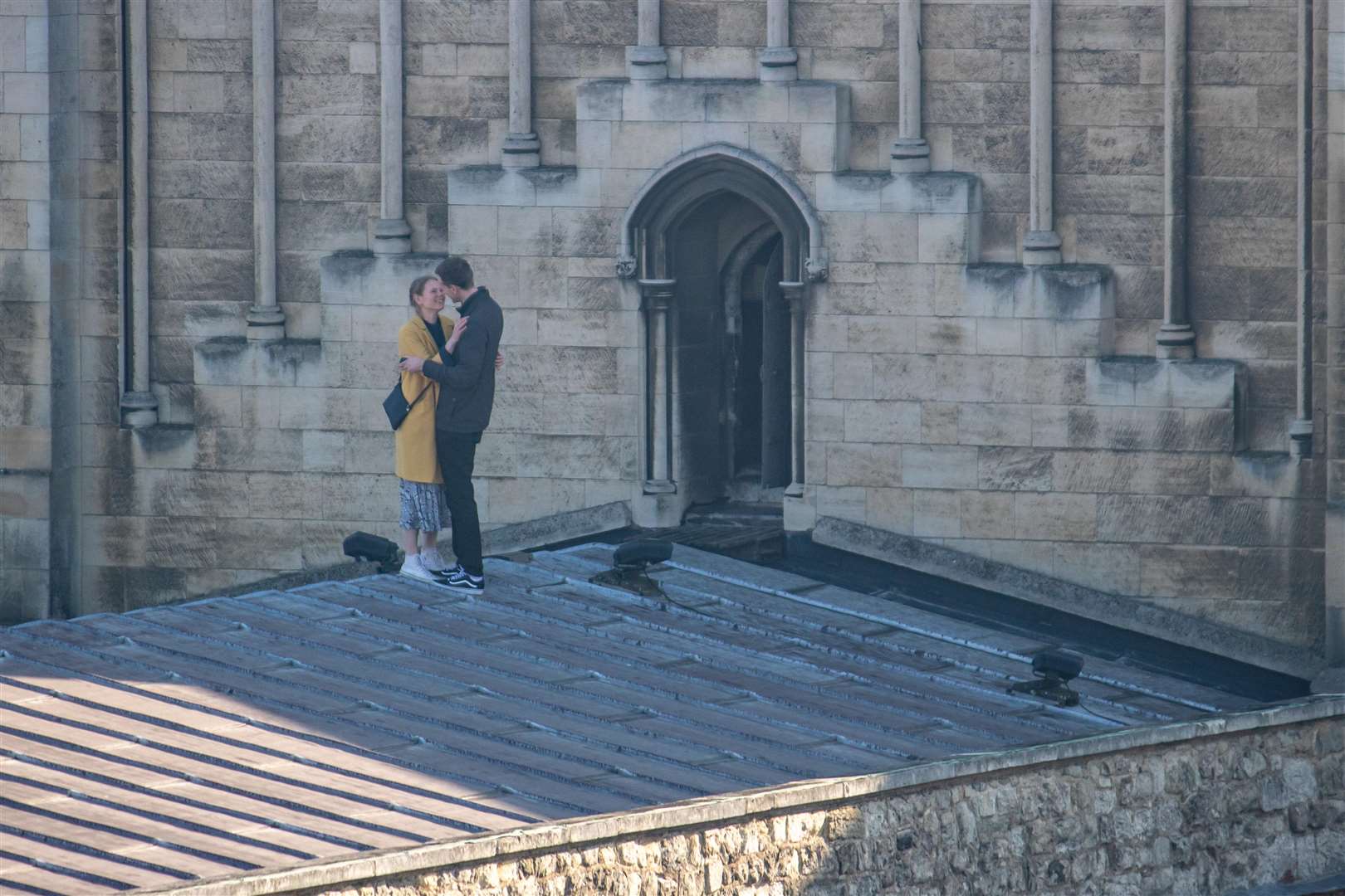 The couple embraced on Rochester Cathedral's roof (7509566)