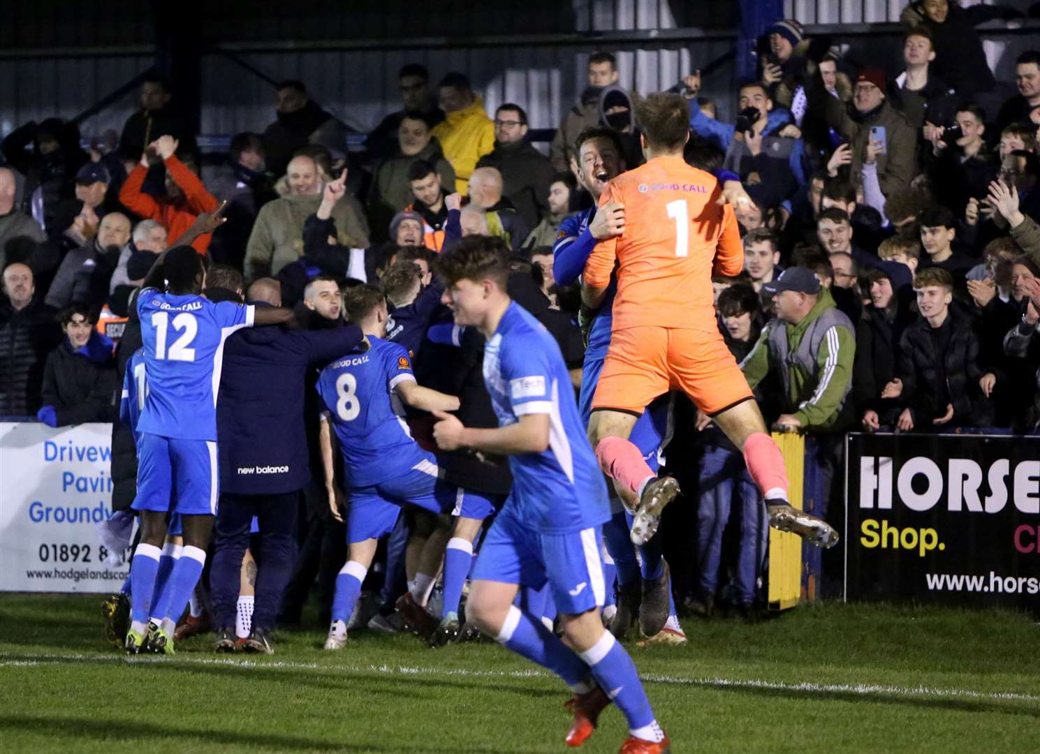 Tonbridge celebrate their shoot-out win over King's Lynn. Picture: Dave Couldridge (54298697)