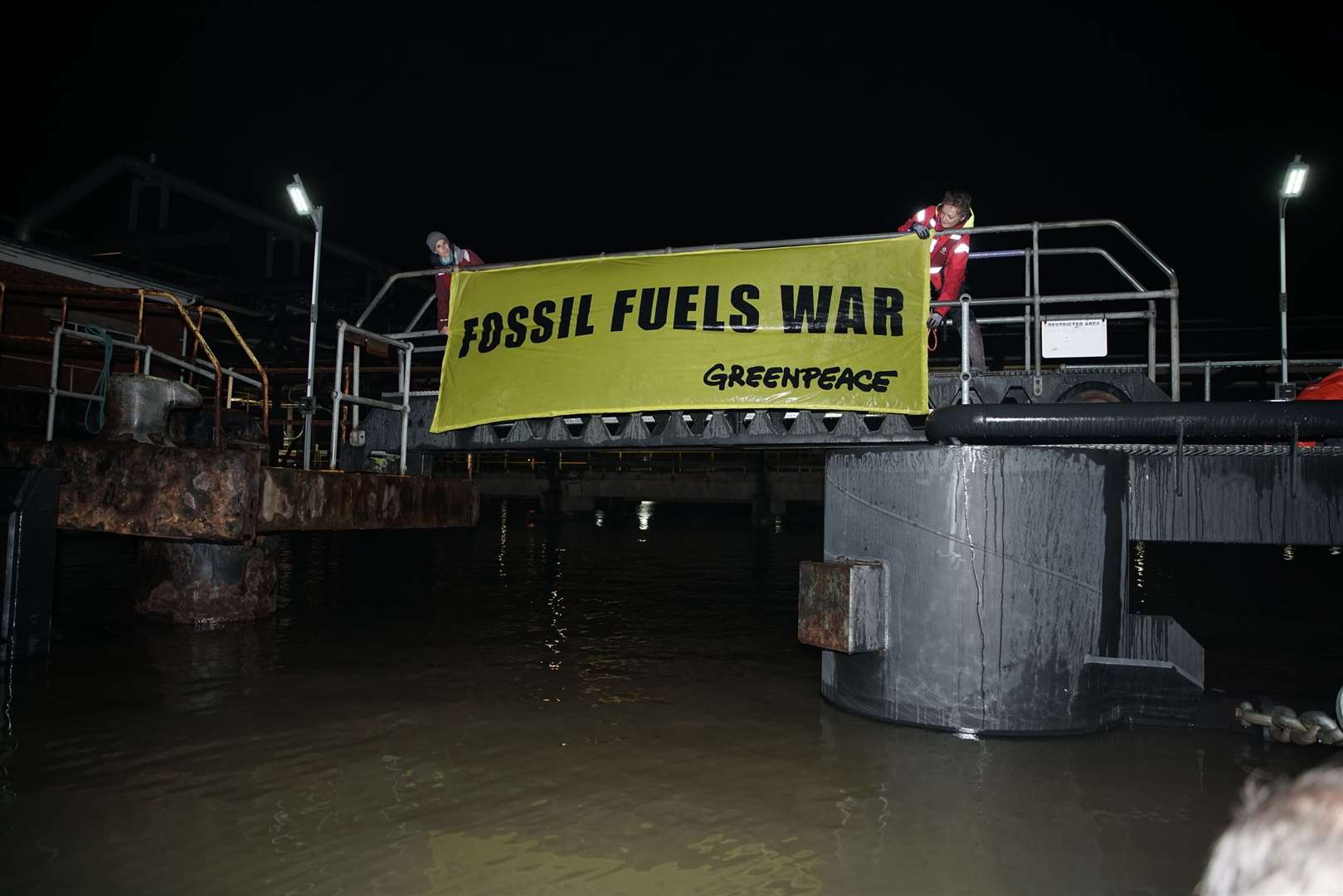 Greenpeace protestors stormed tanker terminals in Grays, Essex, at around 11pm on Sunday, May 15. Picture: Greenpeace