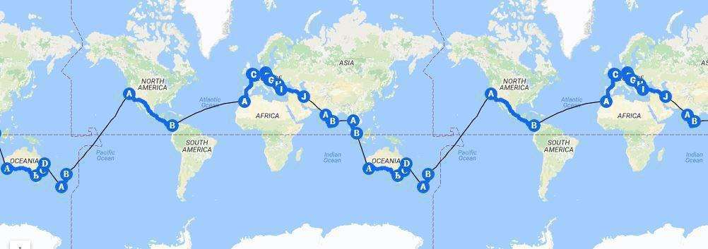 The Tandem Men's extraordinary 18,000 mile round the world route. (3741266)