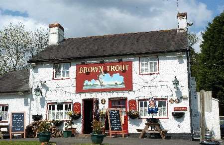 The Brown Trout pub with the fire damage to the right-hand chimney. Picture: MATT WALKER