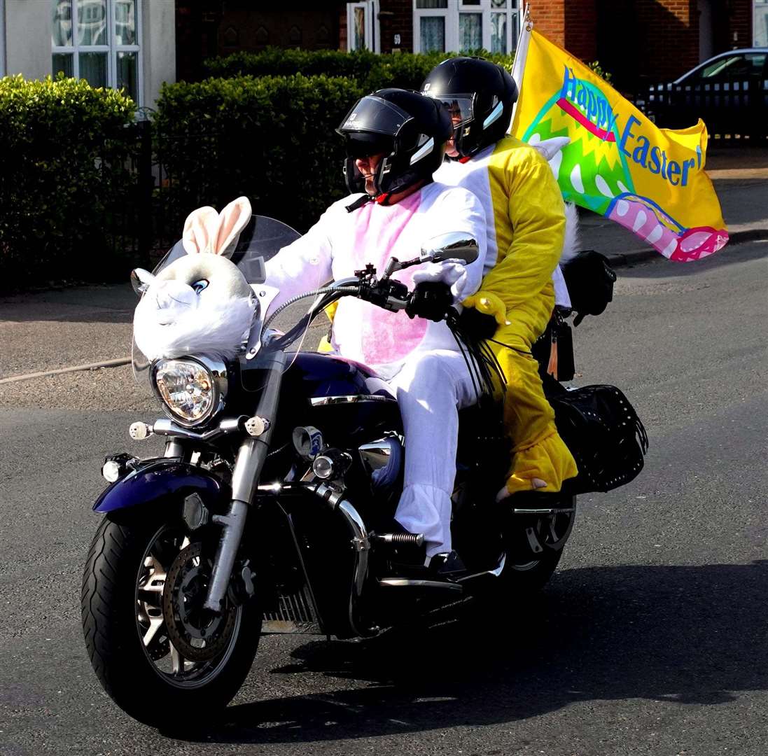 Even the Easter Bunny took part in the Associated Sheppey Bikers' Easter egg run on Sunday. Picture: John Stockham