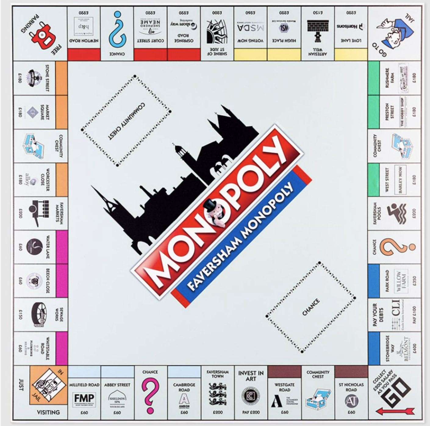 The latest version of the Faversham Monopoly board. Pic: Saxon Shore Marketing