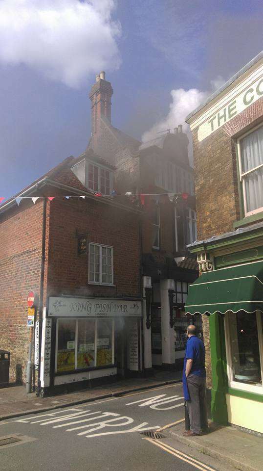 Smoke billowing from the fish and chip shop