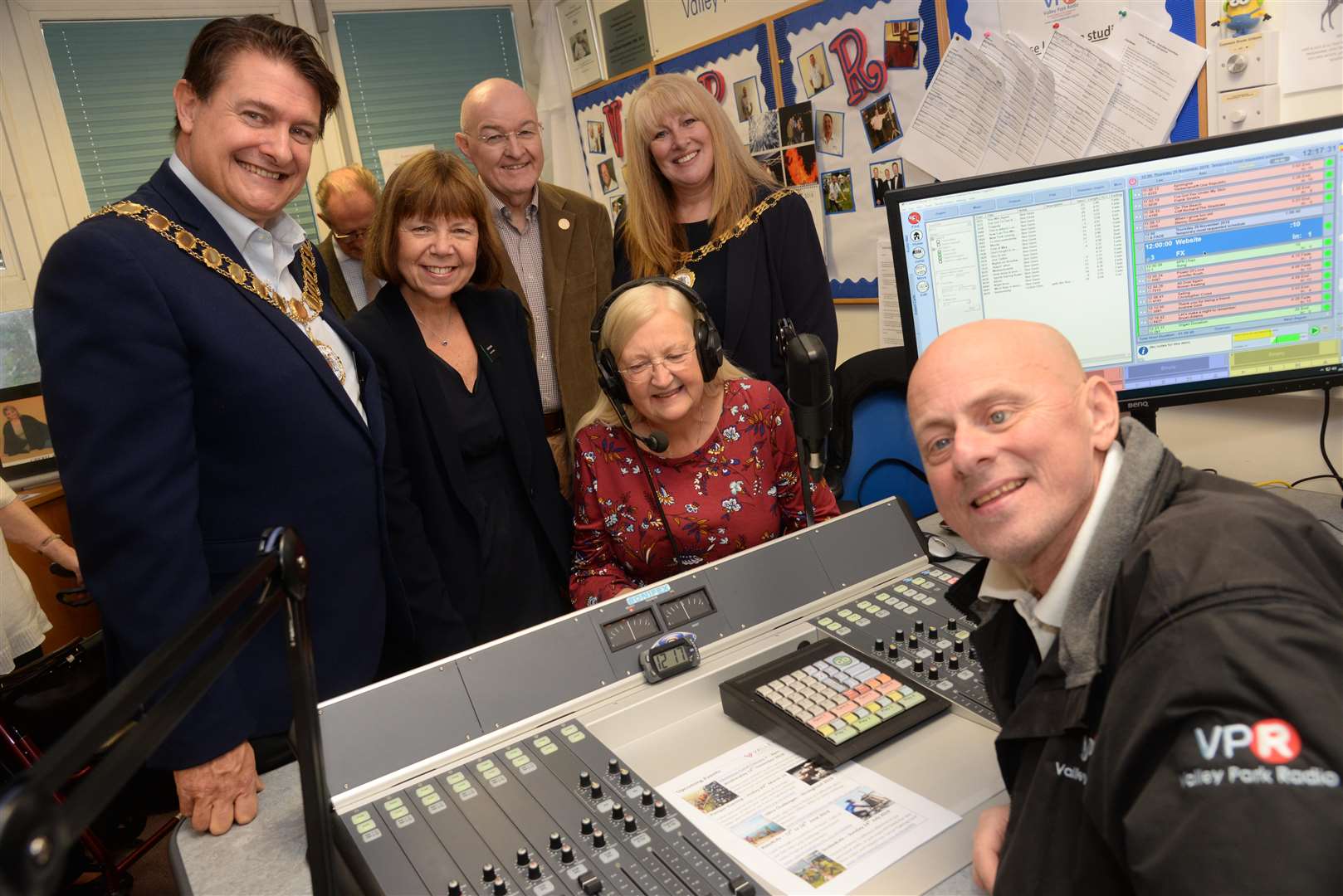 Mayor of Dartford Cllr David Mote and Lady Mayoress Ellen Mote and others at the new Valley Park Radio studio, picture Chris Davey