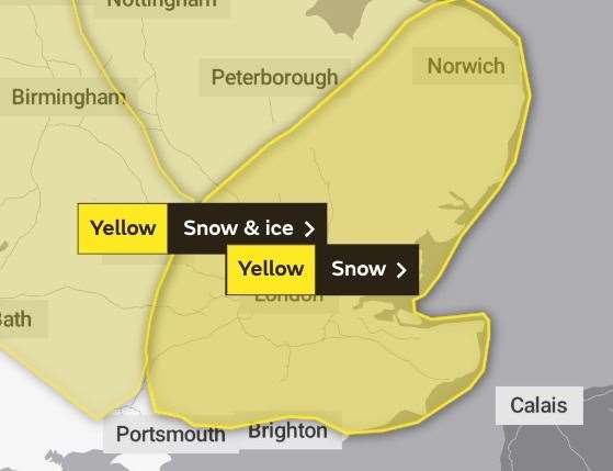 The Met Office has extended its amber snow alert to most of Kent