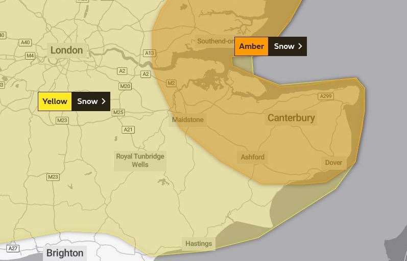 An amber weather warning has been issued for parts of Kent (44283515)