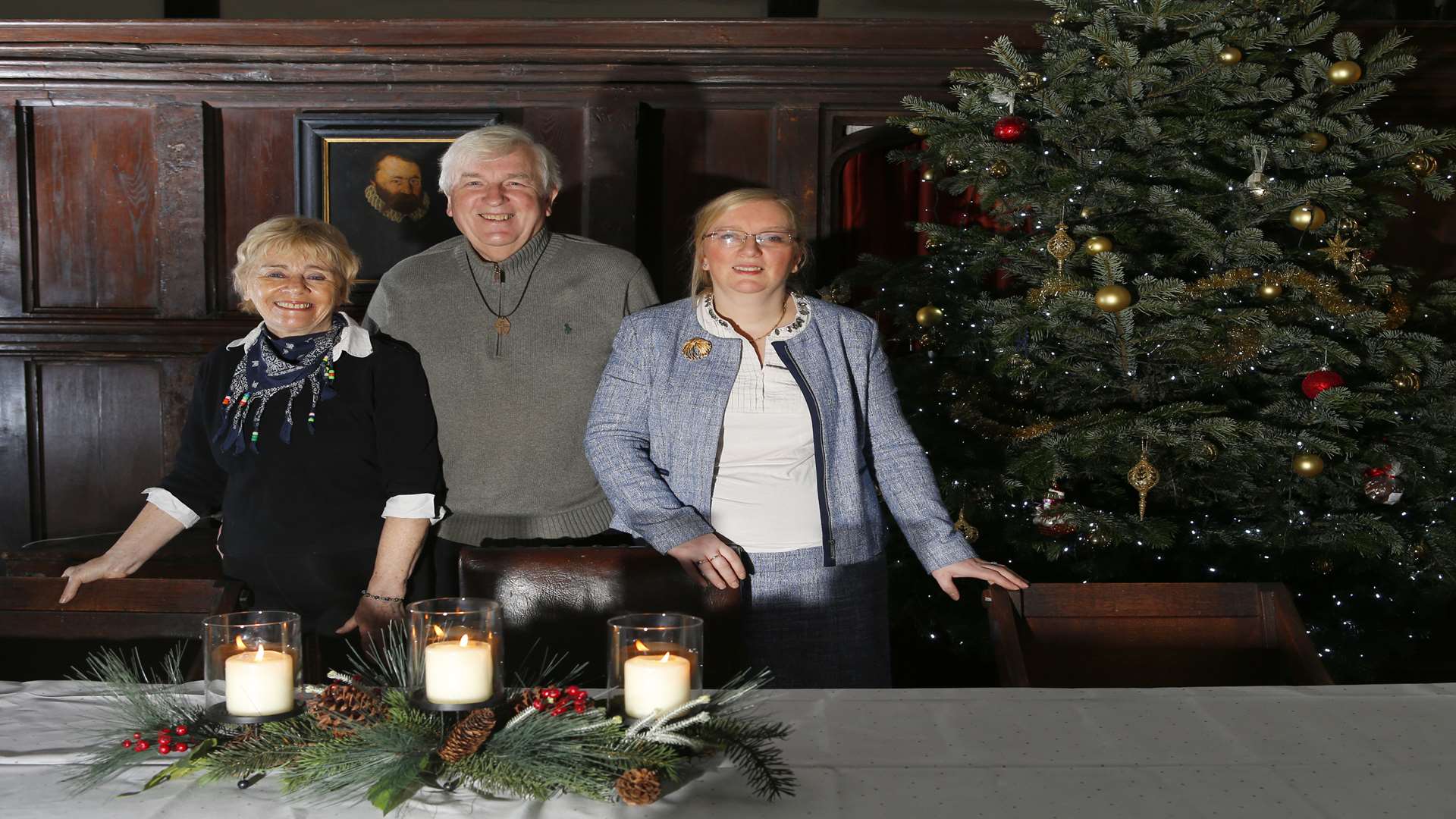Avril, Alex and Karen Sime in front of the Stoneacre Christmas tree. Picture: Andy Jones
