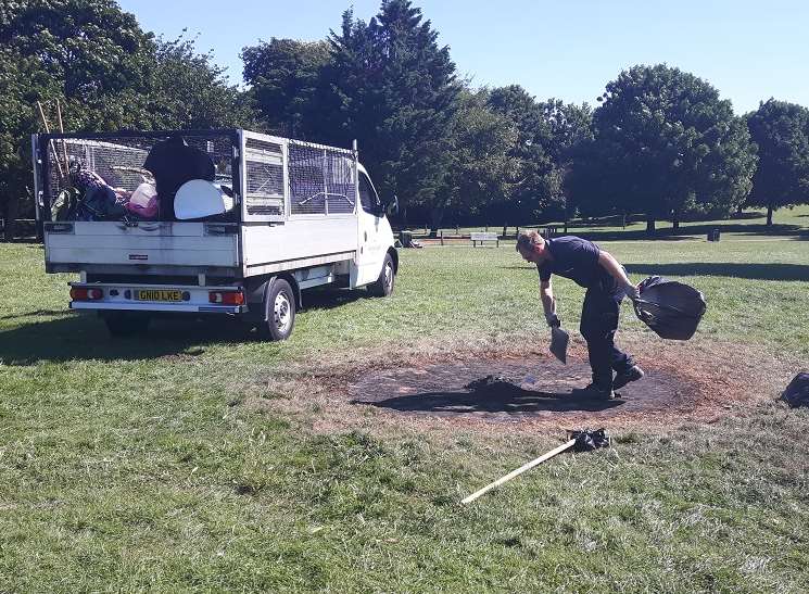 Gravesham council's clean up team start to rid the park of signs of travellers' stay