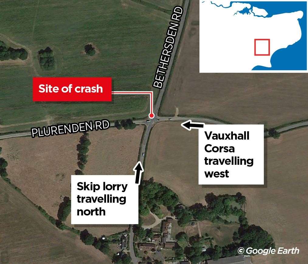Where the crash occurred in Woodchurch, near Ashford, in June last year