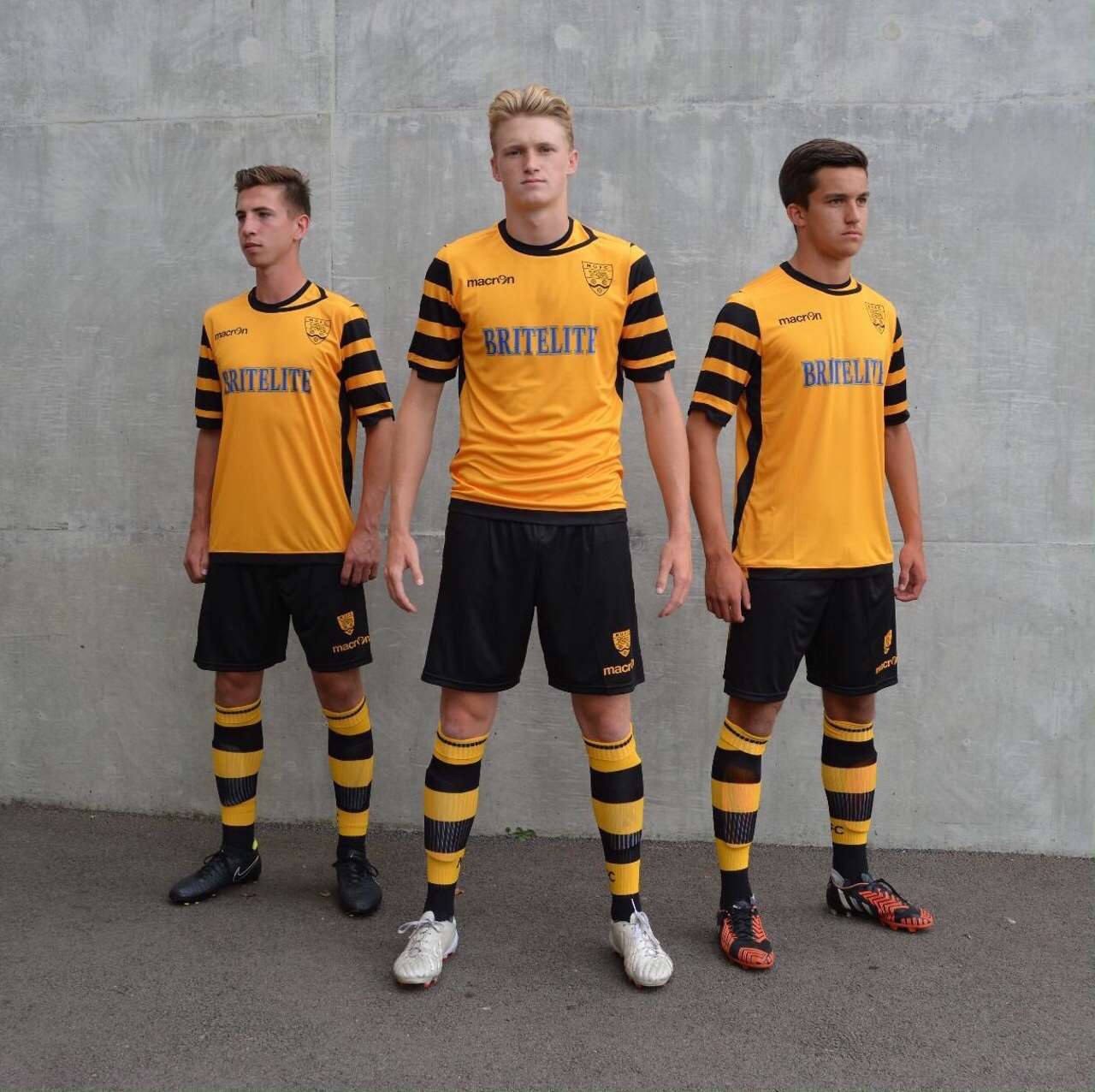 Academy players Tom Mackelden, Harris Rodgers and Will Thomas model Maidstone United's new kit Picture: Ian Tucker