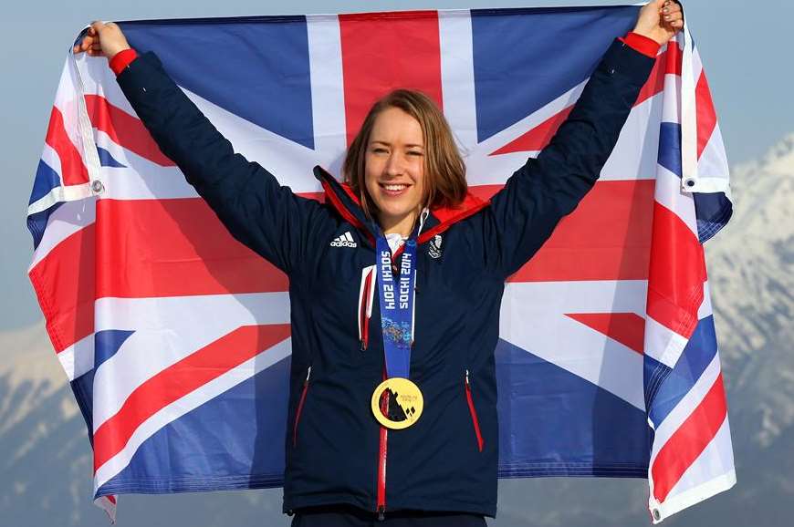 Lizzy Yarnold celebrates her Olympic gold. Pictures: Getty Images