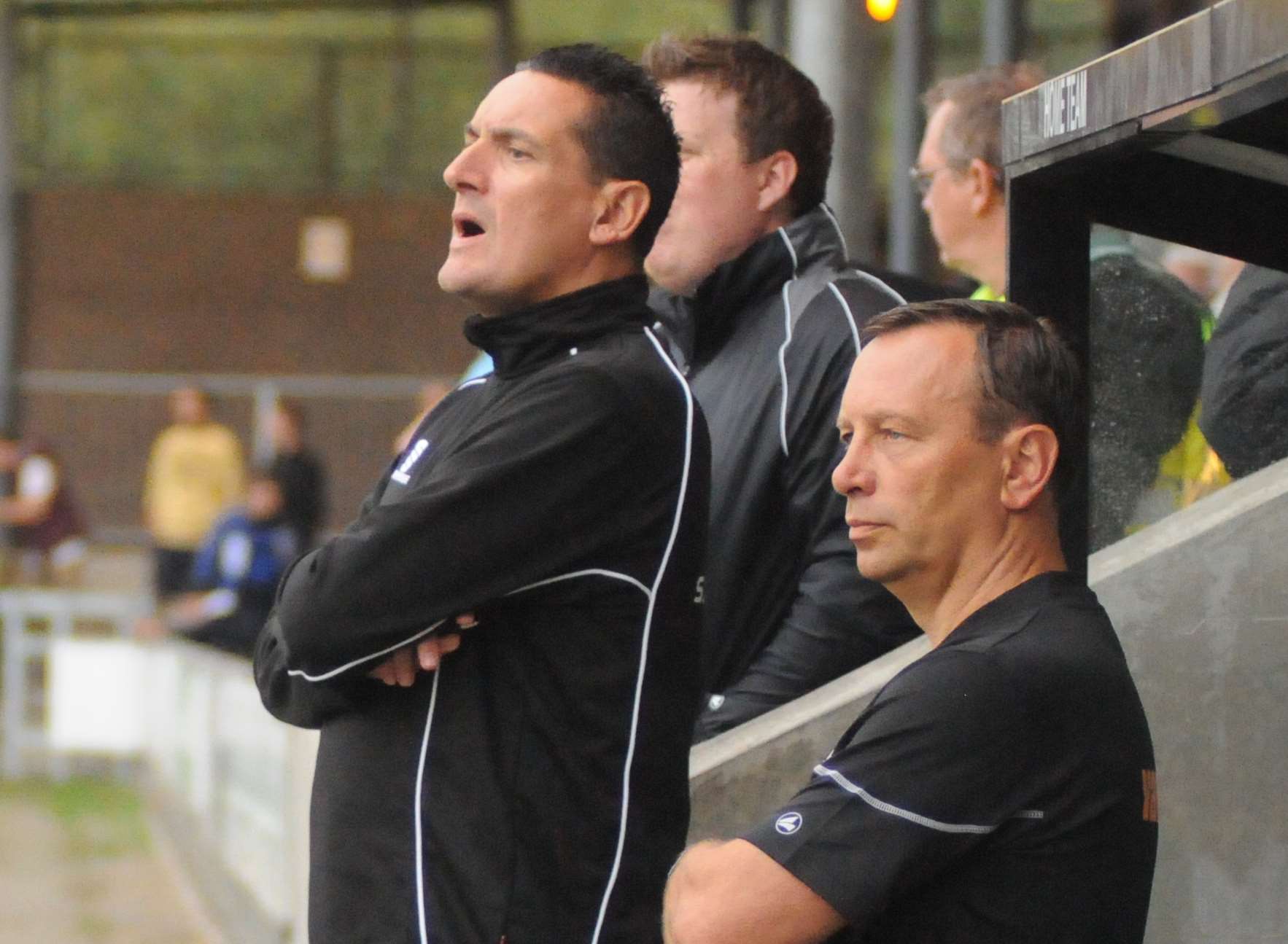 Paul Sawyer, left, watches on at Princes Park on Tuesday night. Picture: Steve Crispe
