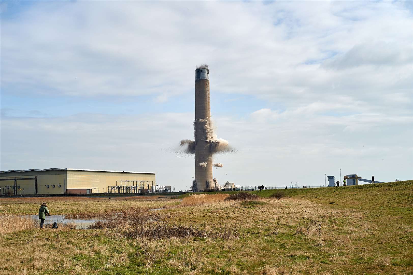 The demolition of one of the chimneys at Kingsnorth Power Station in 2018
