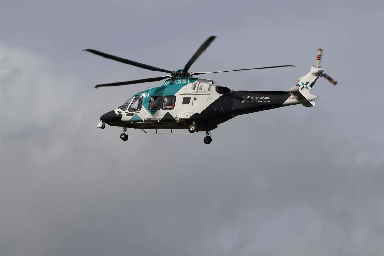 The Kent Surrey and Sussex air ambulance helicopter landed at the scene. Stock photo