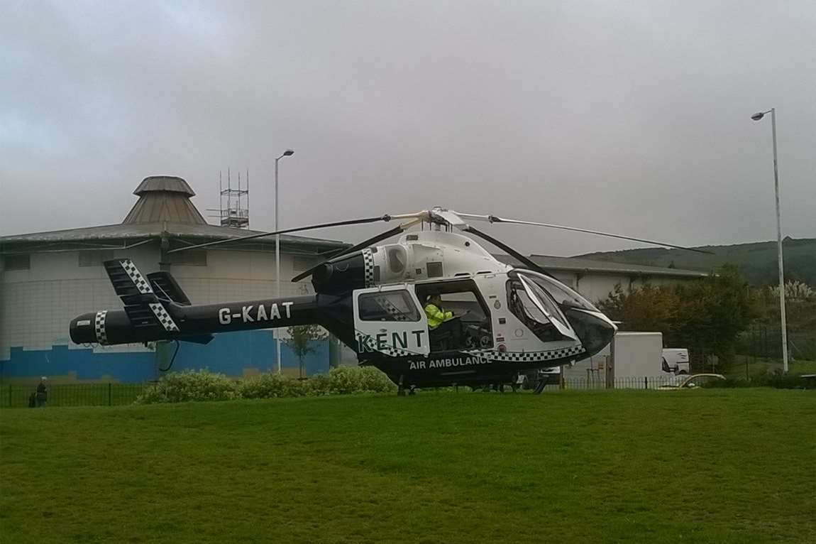 The air ambulance also landed in a nearby park. Picture: Lewis Oakley