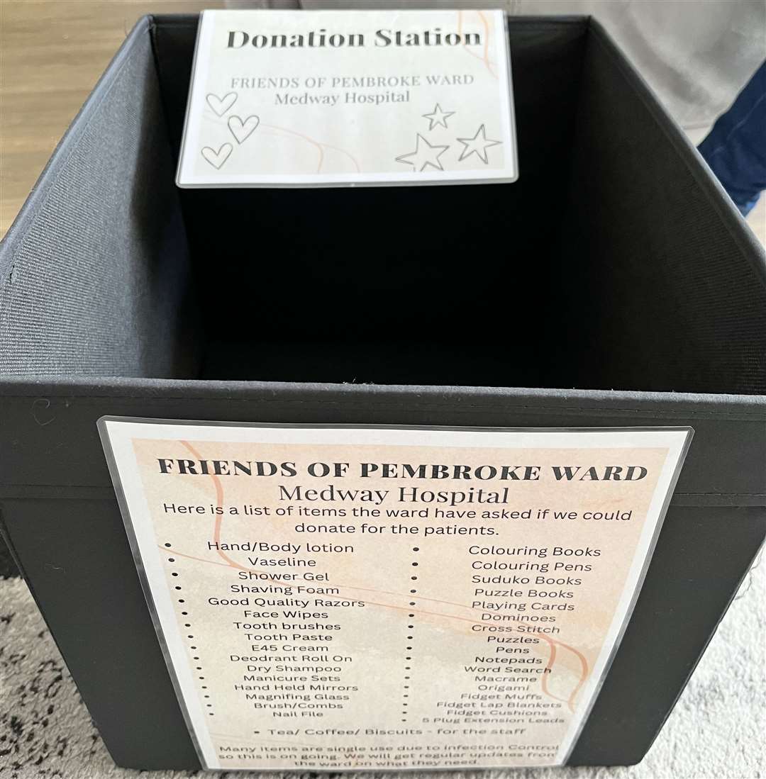The collection boxes being used to gather donations for the Pembroke Ward
