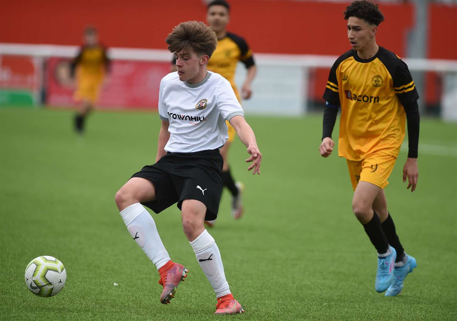 Bromley on the ball during the Kent Merit Under-15 boys cup final against Cray Wanderers. Picture: PSP Images