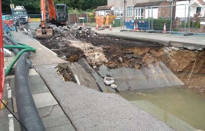 Work to fix a huge sinkhole which opened up in Martens Avenue, Bexleyheath could take up to six weeks to fix, Bexley council estimates. Photo: Bexley council