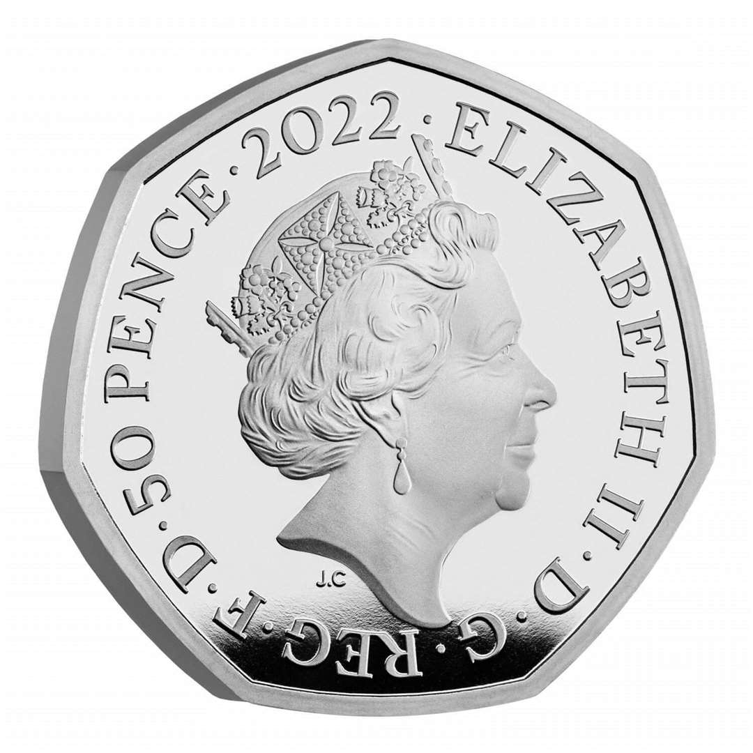 The new 50p commemorative coin to mark 100 years of the BBC includes the Queen's profile as it was made before she died. Picture: The Royal Mint.