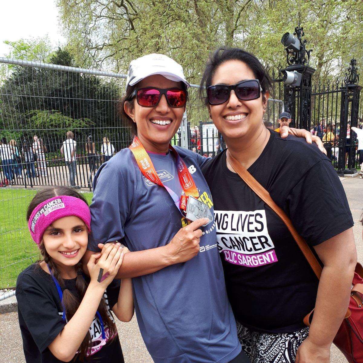Mandeep Pawar, 41, from Gravesend, with daughter, Keira, 7, (left) and auntie, Bailey (right)