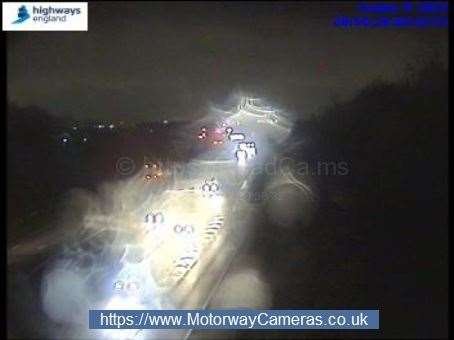 Traffic has been stopped from junction 1 of the M20 to junction 3 on the M25. Picture: KCC Highways