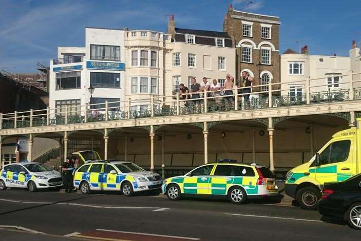 Police and ambulance crews by Margate main sands. Picture: Samuel Newstead
