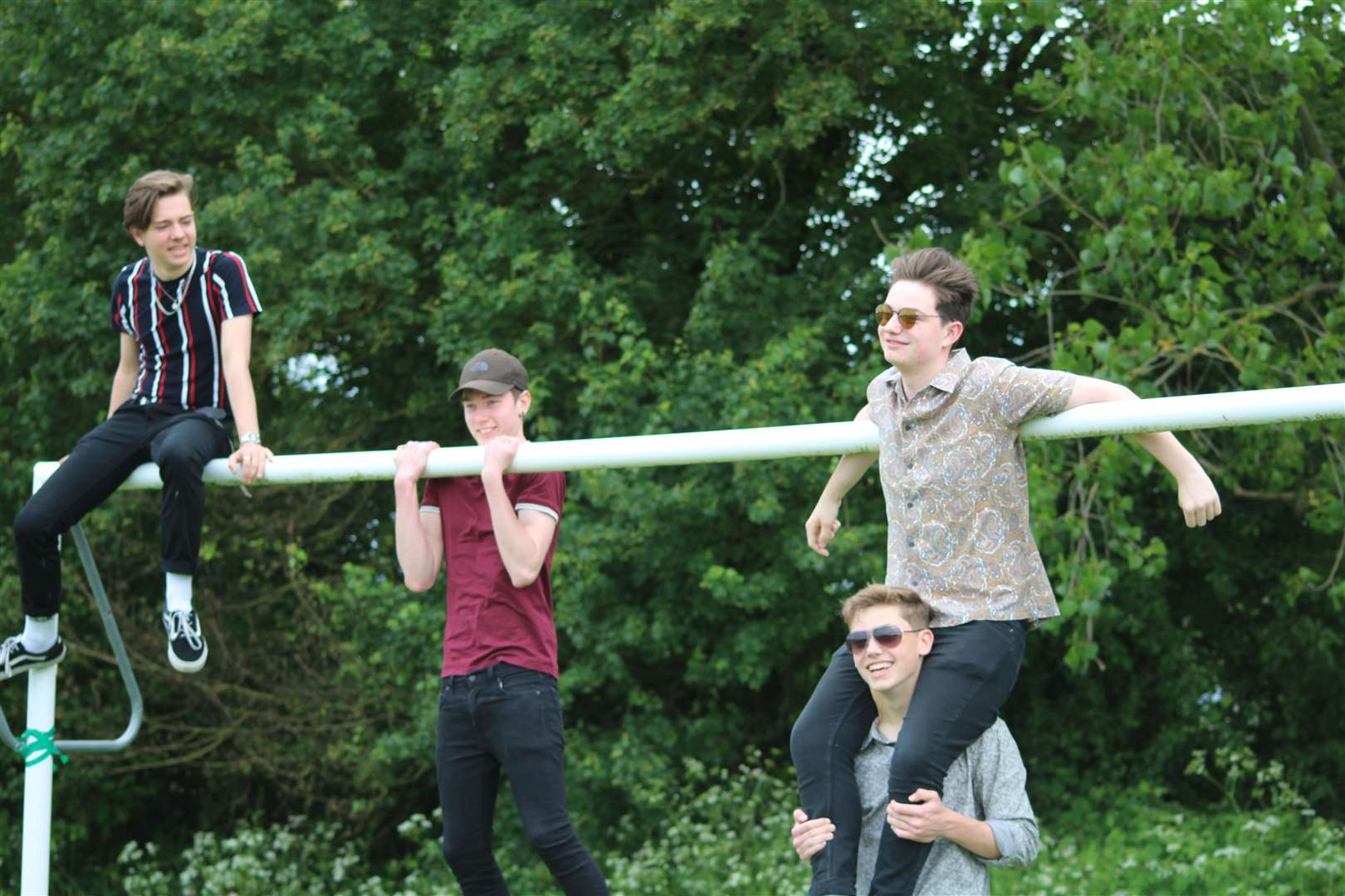 The Polygons: from left, Sam Couchman, Keelan Shrimpton with Will Aers on Joshua Hall's shoulders.
