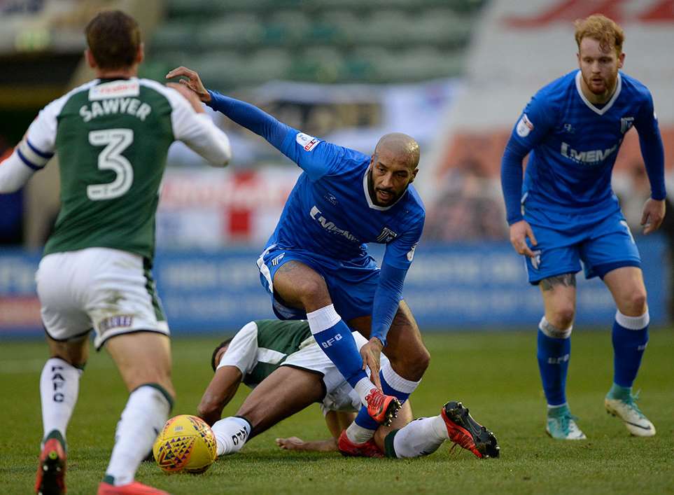 Josh Parker in action for Gillingham at Plymouth Picture: Ady Kerry