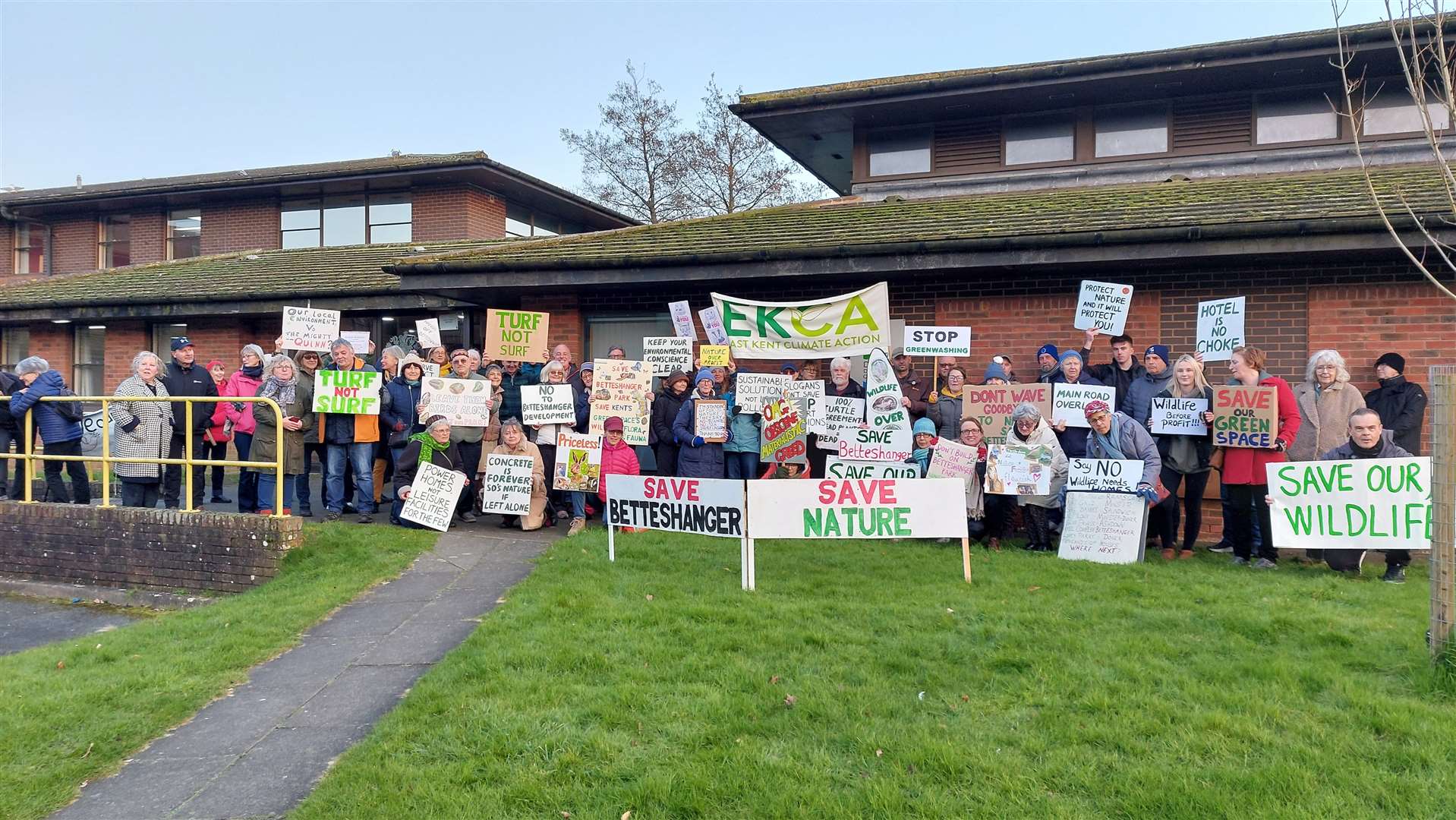 Those against development at Betteshanger Country Park gathered in protest before the planning meeting